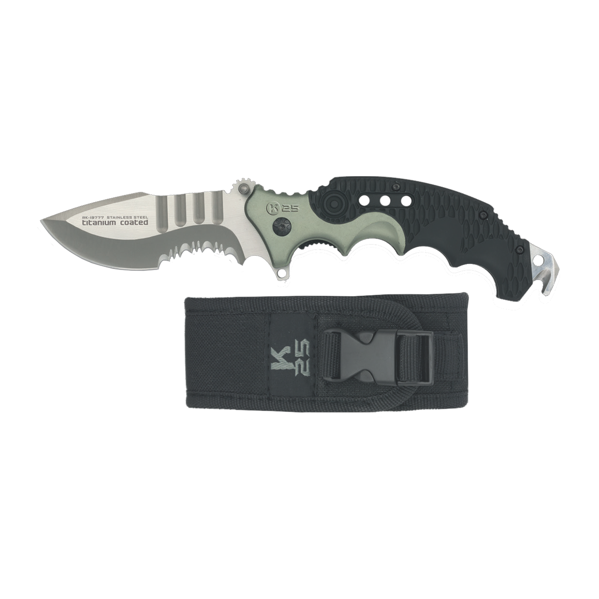 Coltello pieghevole da tasca Rui K25 nero/silver con lama a filo combinato in acciaio inox rivestita in titanio Coltello pieghevole da tasca Rui K25 nero/silver con lama a filo combinato in acciaio inox rivestita in titanio