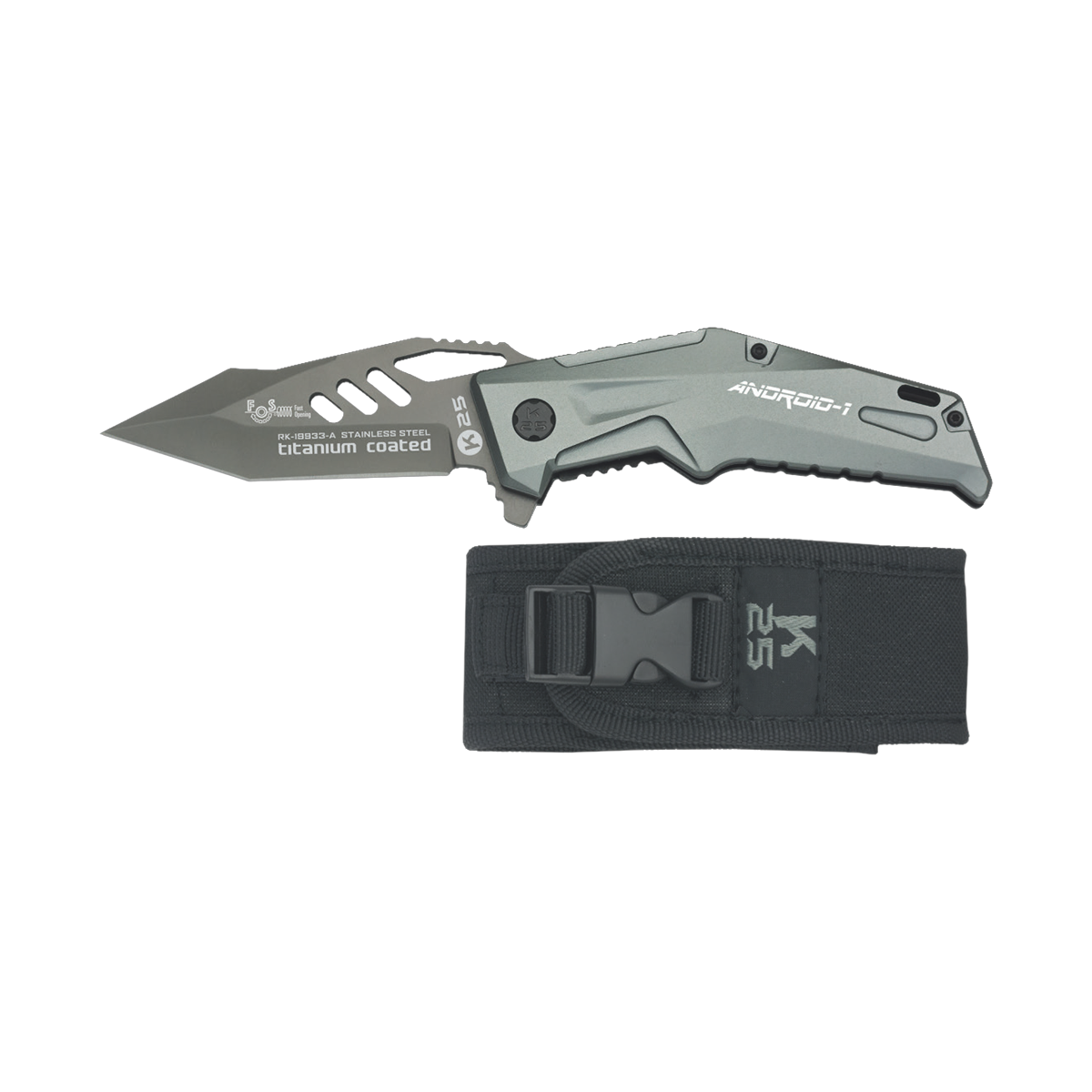 Coltello pieghevole da tasca Rui K25 Android 1 silver con lama in acciaio inox rivestita in titanio Coltello pieghevole da tasca Rui K25 Android 1 silver con lama in acciaio inox rivestita in titanio