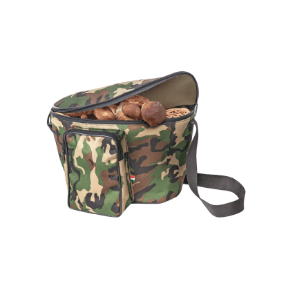Borsa ovale porta funghi Venturini mimetica in poliestere spalmato PVC con cesto in vimini